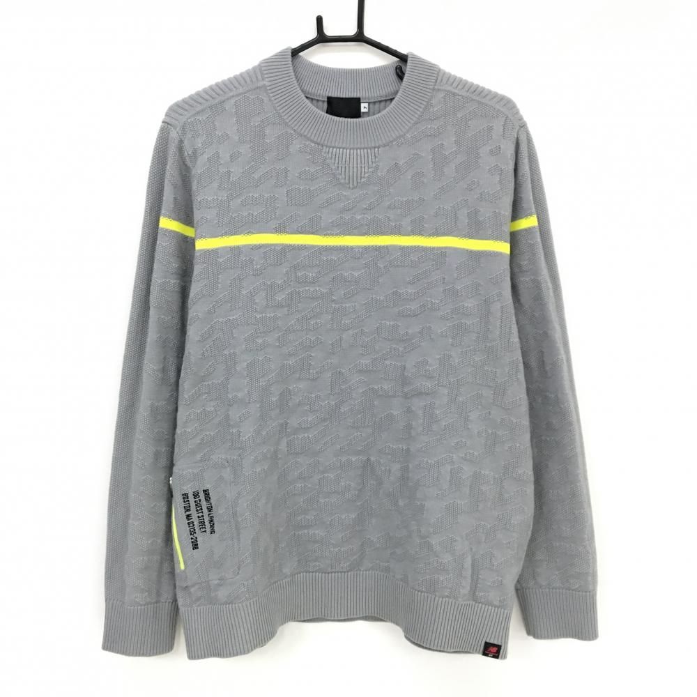 美品】ニューバランスゴルフ セーター グレー×イエロー 総柄織生地
