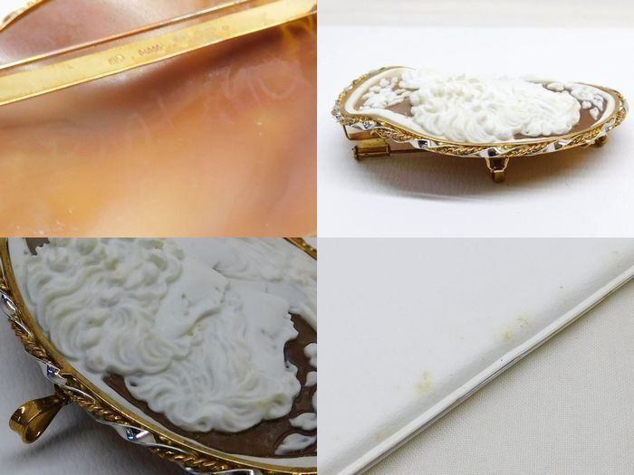 K18/Pt900 カメオ シェル ☆ 鑑別書付き ブローチ ペンダント トップ