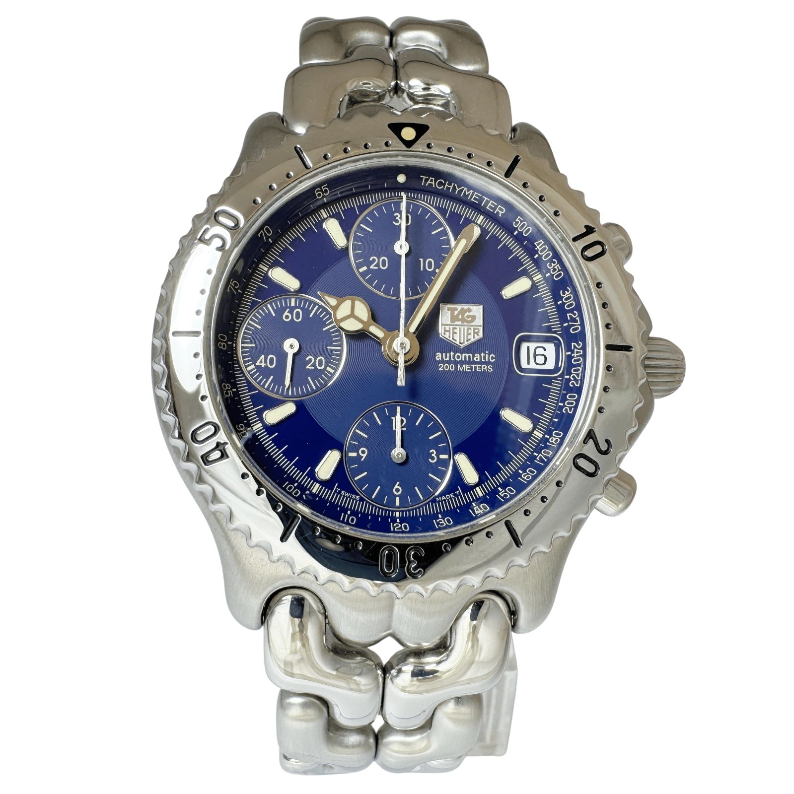 タグホイヤー TAG HEUER セル 200 M CG 2111 R 0 クロノグラフ メンズ腕時計 自動巻き ブルー文字盤 Aランク