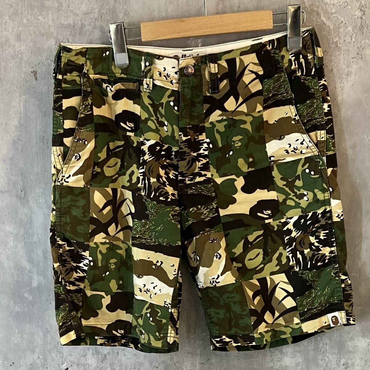 A BATHING APE half pants パターン切替カモショーツ ハーフパンツ サイズM グリーン アベイシングエイプ