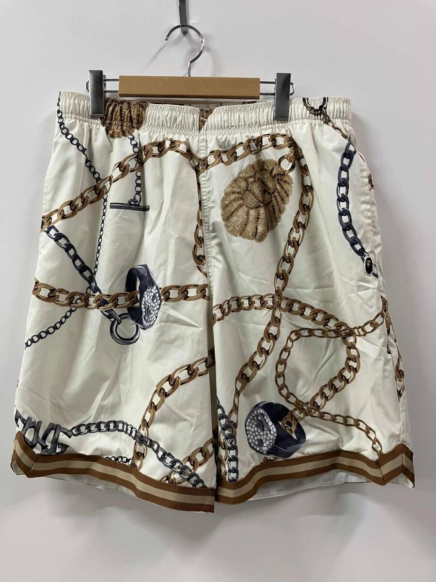 A BATHING APE アベイシングエイプ JEWELS SHORTS スイムショーツ ショートパンツ ハーフパンツ チェーン柄 アイボリー XL
