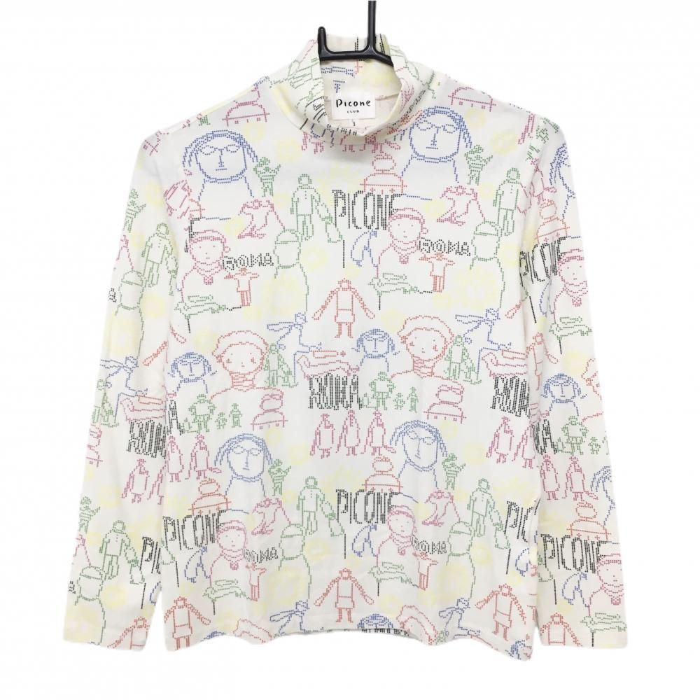 超美品】ピッコーネクラブ 長袖ハイネックシャツ 白×マルチカラー 総柄