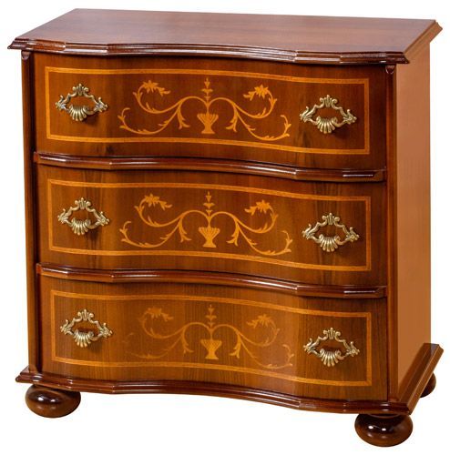 チェスト 木製 3段 完成品 58 cm 象嵌 ロココ調 イタリア 家具 猫脚 丸脚 アンティーク イタリア製 049