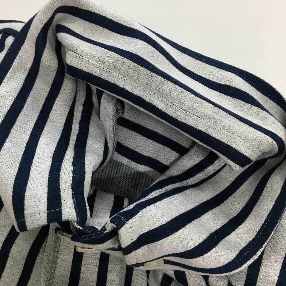 パーリーゲイツ 長袖ポロシャツ 白×ネイビー ストライプ ボタンダウン