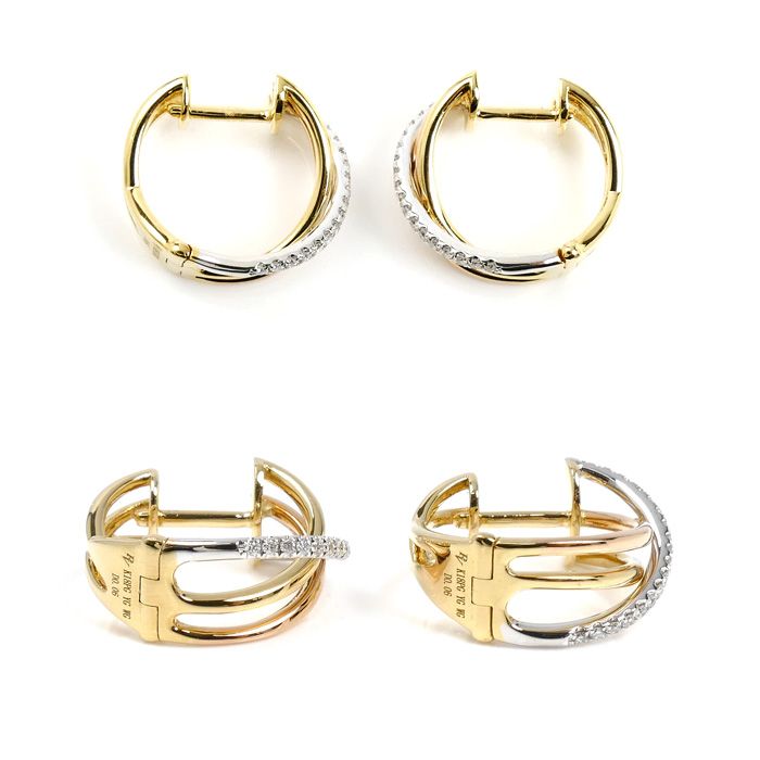 Ponte Vecchio ポンテヴェキオ K 18 YG PG WG センプレ ピアス ダイヤモンド0 06 ct 0 4 g レディース ミニマル ベージュ系