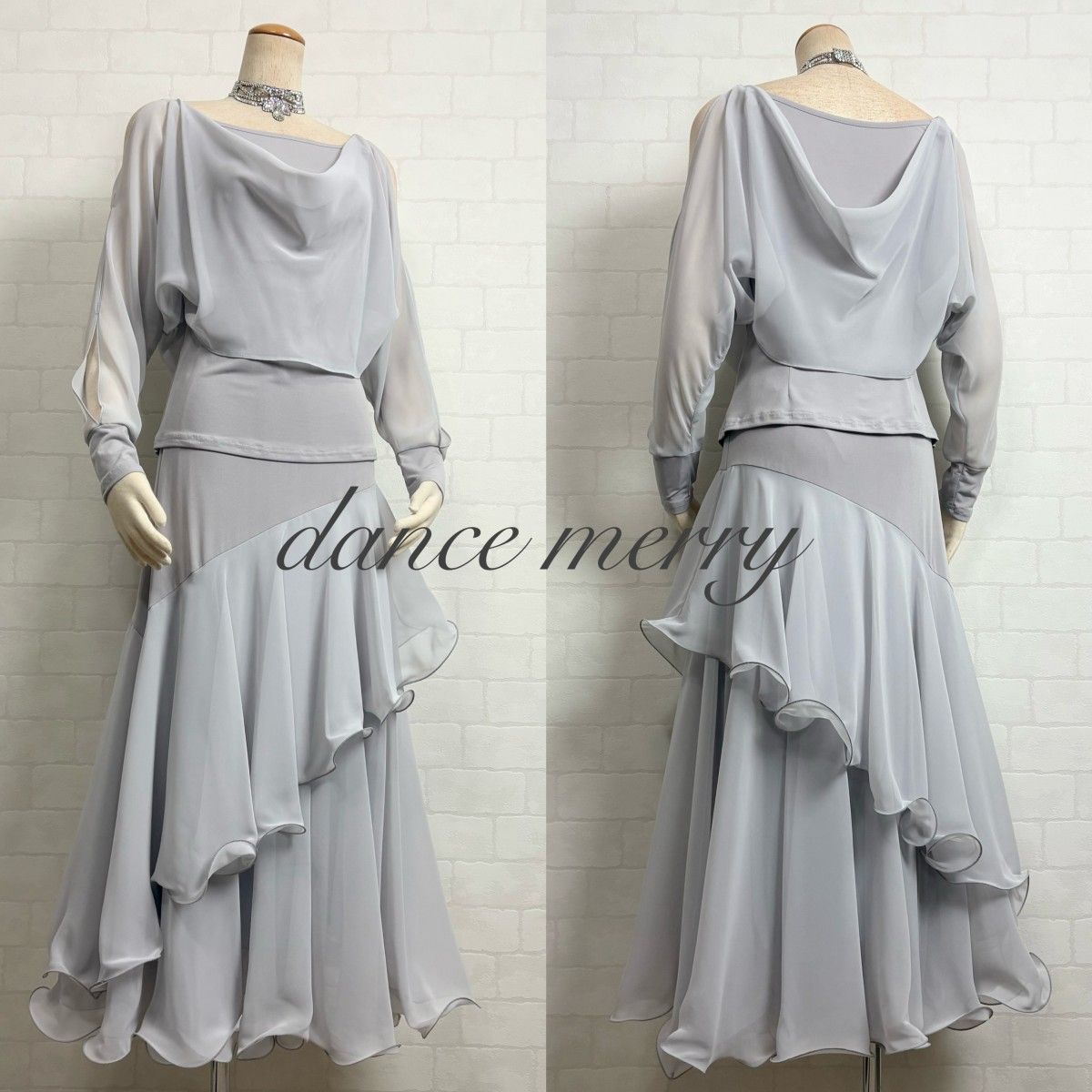 MERRY 社交ダンス ツーピース セットアップ ワルツ グレー 衣装 2977