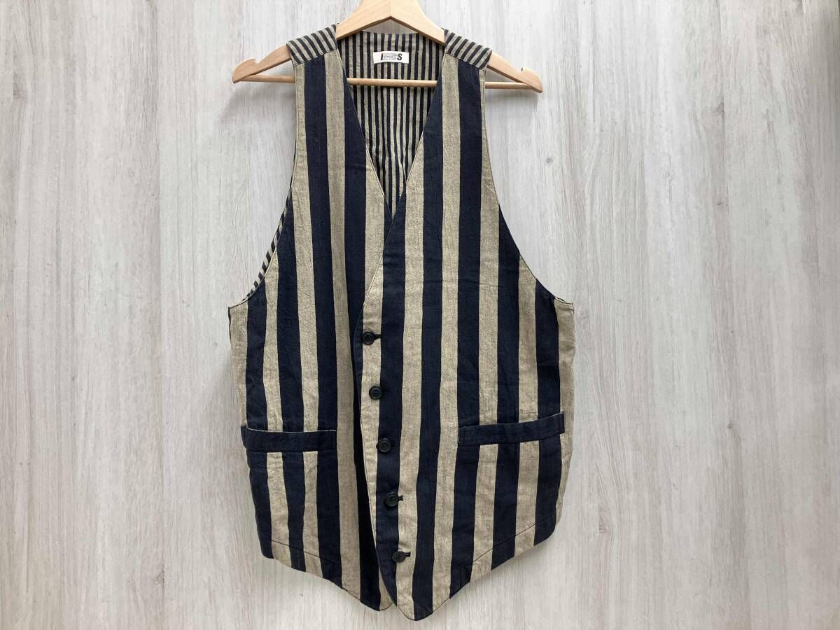 I.S. ISSEY MIYAKE イッセイミヤケ コットンリネン ストライプベスト ベスト ネイビー×ベージュ メンズ サイズ9