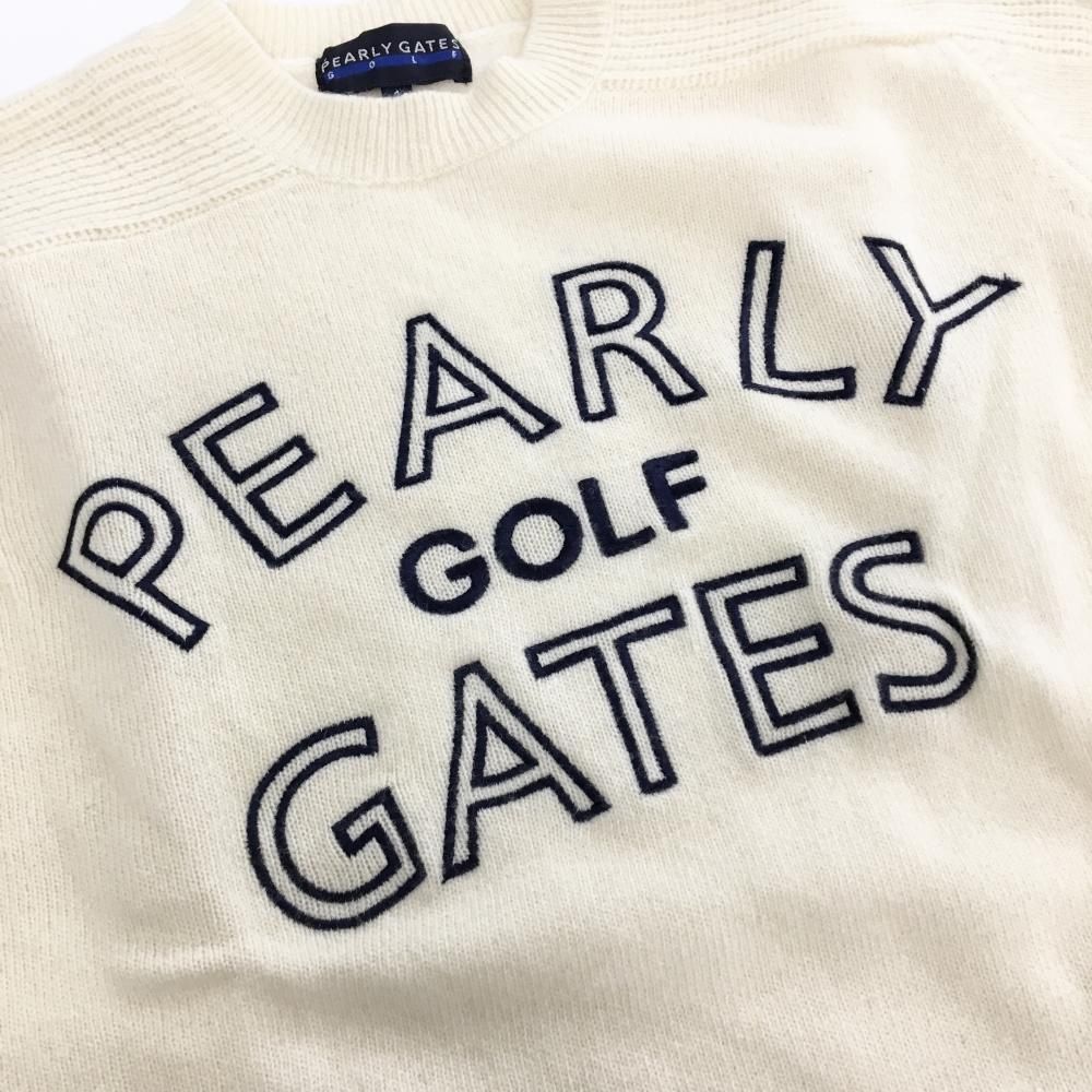 美品】パーリーゲイツ セーター アイボリー×ネイビー フロントロゴ