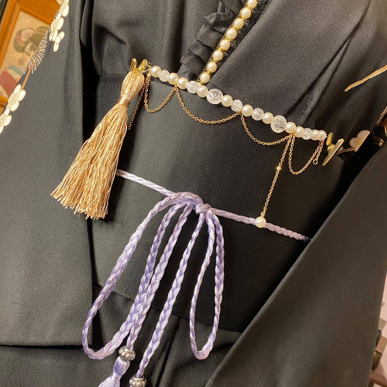 帯飾り 天然石 和洋折衷 和ロリータ ハンドメイド アクセサリー  幻想的な光の粒 Q-7