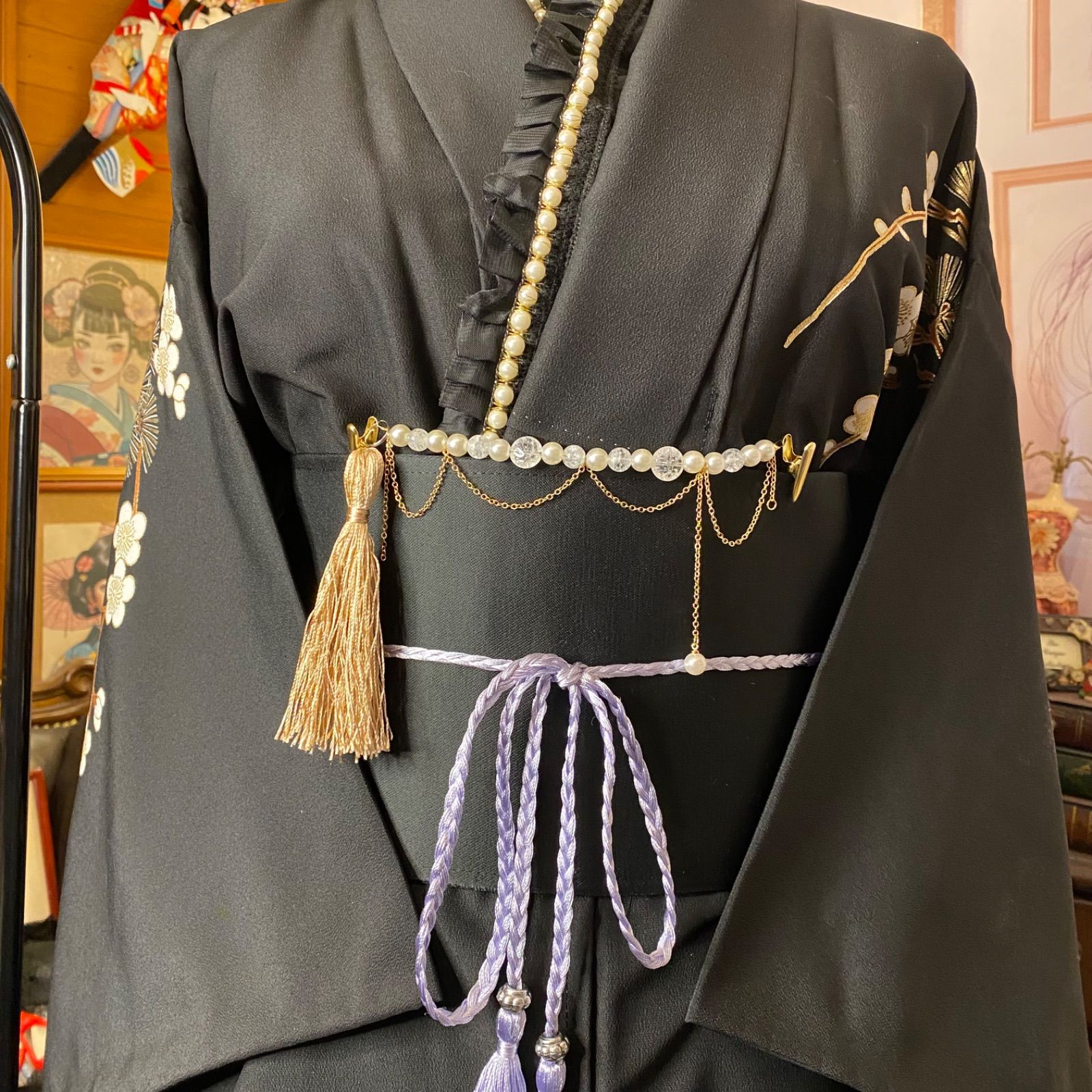 帯飾り 天然石 和洋折衷 和ロリータ ハンドメイド アクセサリー  幻想的な光の粒 Q-7