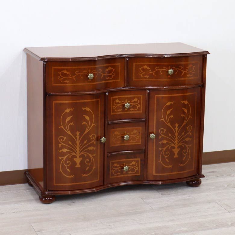 チェスト 木製 象嵌 丸脚 ローキャビネット 87 cm サイドボード 119 ヴェローナアンティーク