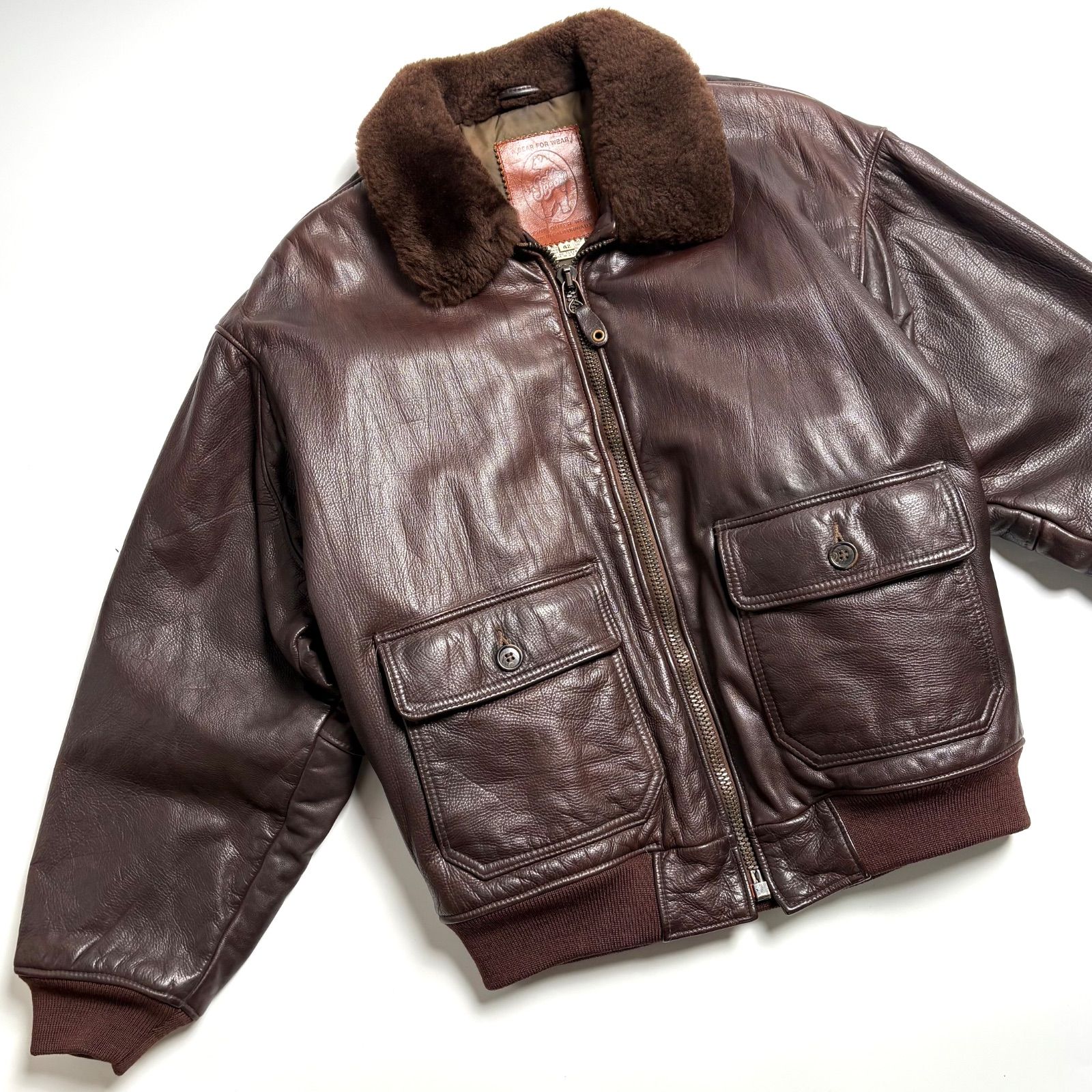 【雰囲気抜群】ゴールデンベア　フライトジャケット　 G-1 ダークブラウン　42 米国製】GOLDEN BEAR レザージャケット 茶 42 フライトジャケット G-1