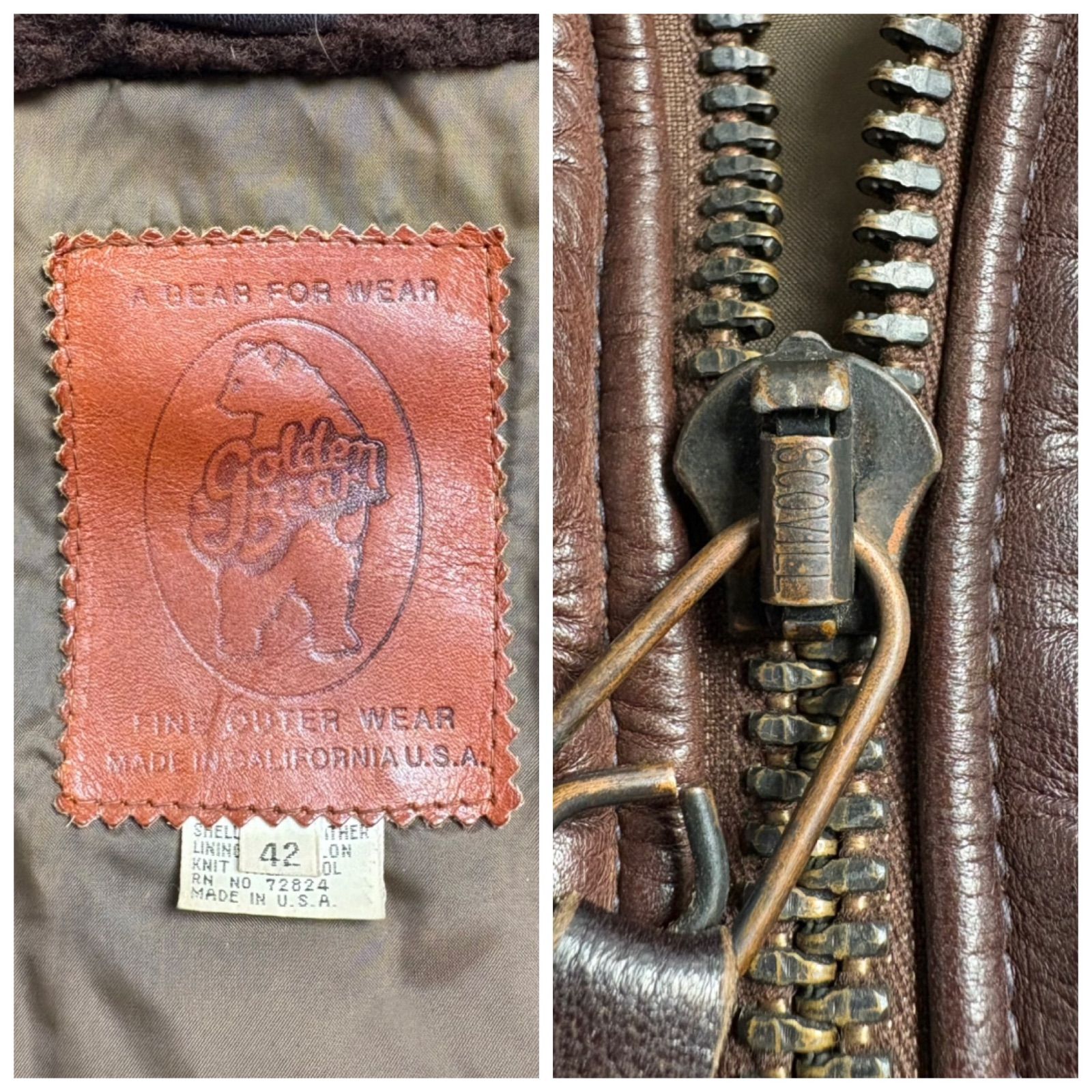 米国製】GOLDEN BEAR レザージャケット 茶 42 フライトジャケット G-1