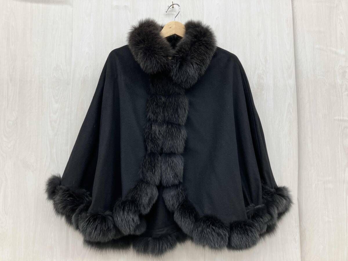 SAGA FURS 毛皮ポンチョ M L フォックス ラビット ブラック