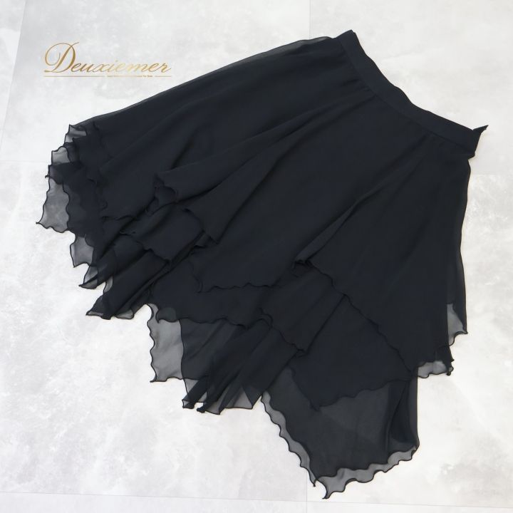 チャコット　社交ダンス　スカート　S ブラック　豪華フリル　ダンス衣装 社交ダンス 衣装 スカート ブラック系 チャコット Chacott 黒 レッスン