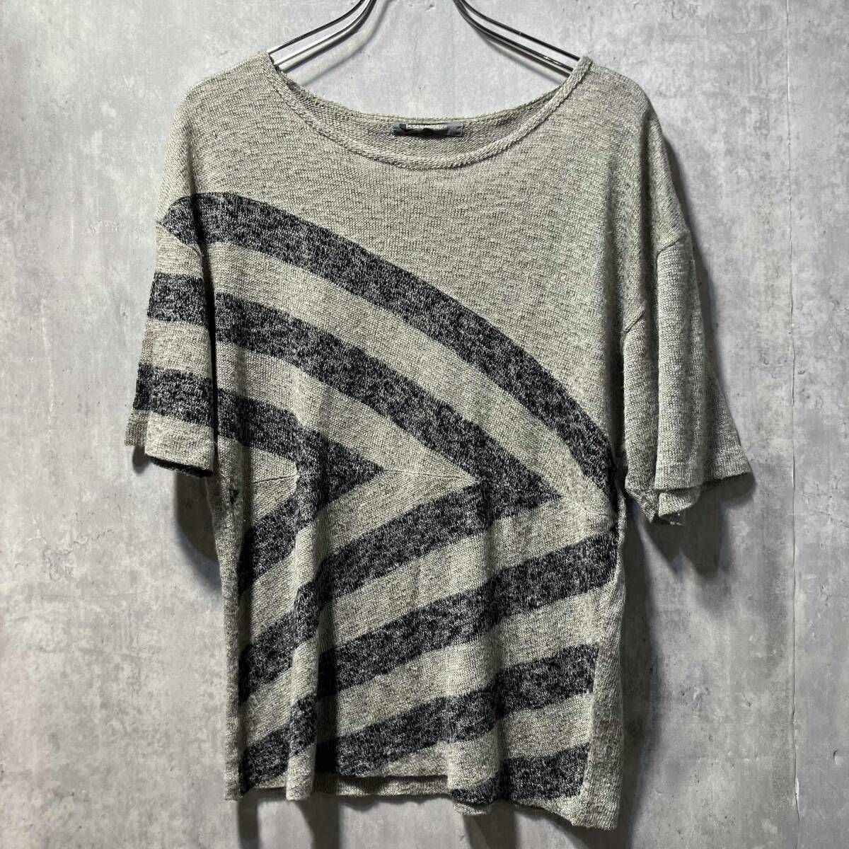 80 s ISSEY MIYAKE border design short sleeve knit ボーダーデザイン半袖ニット ブラック グレー系 サイズF イッセイミヤケ