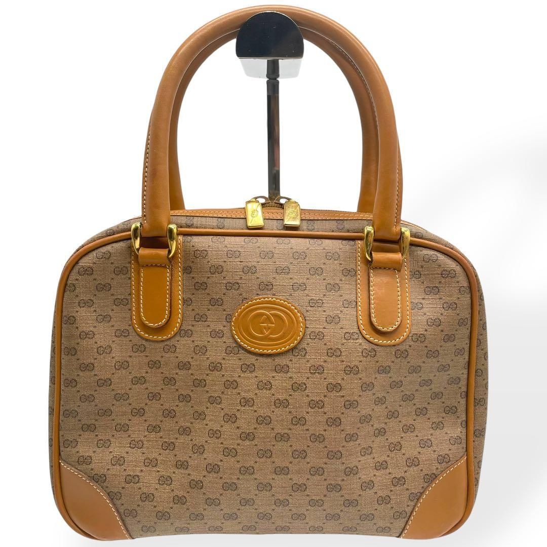 美品 GUCCI オールドグッチ ハンドバッグ GG柄 ブラウン PVC レザー