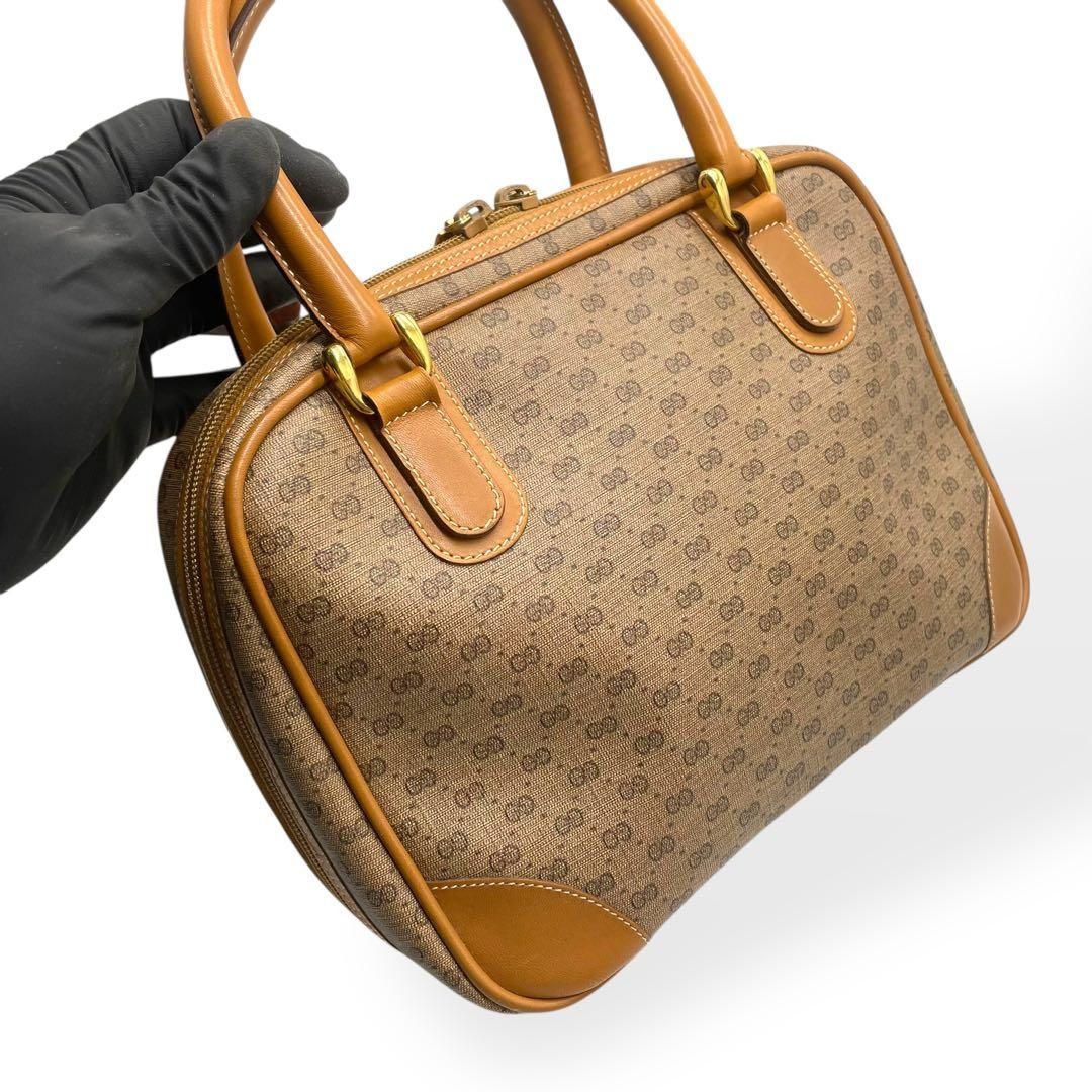 美品 GUCCI オールドグッチ ハンドバッグ GG柄 ブラウン PVC レザー