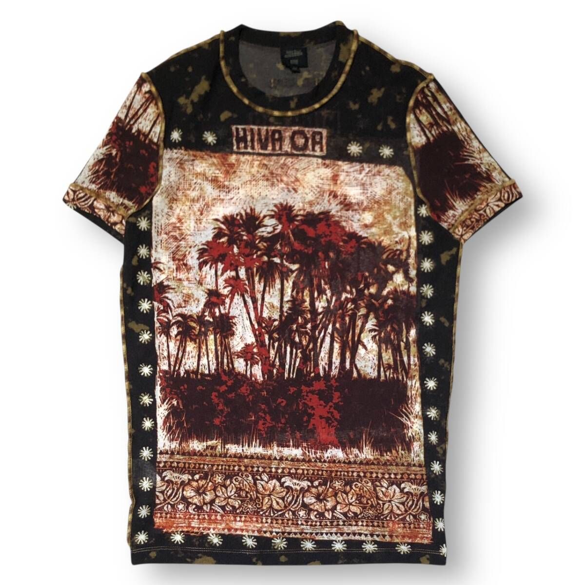 90 00 s archive JEAN PAUL HOMME HIVA OA パワーネット 半袖Tシャツ 48 ブラウン系 ジャンポール ゴルチエ オム