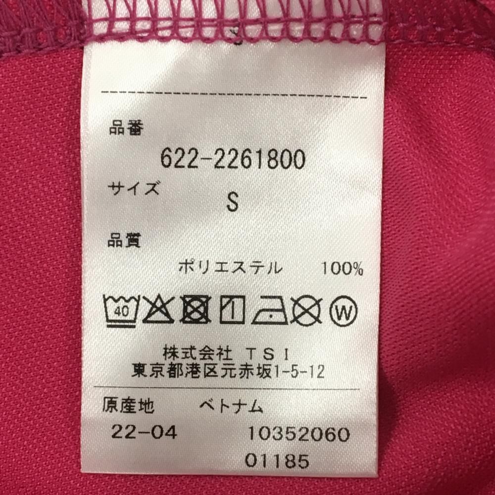 超美品】ピン 長袖ポロシャツ ピンク 総柄地模様 胸ロゴ レディース S