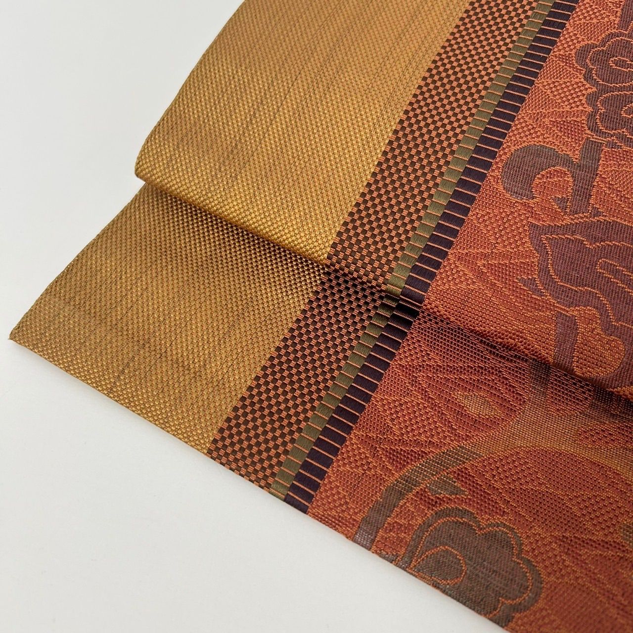 名古屋帯 本場筑前博多帯 花唐草 織り出し 八寸 正絹 着物 MA-1671