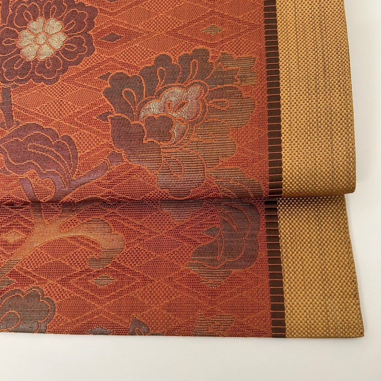 名古屋帯 本場筑前博多帯 花唐草 織り出し 八寸 正絹 着物 MA-1671