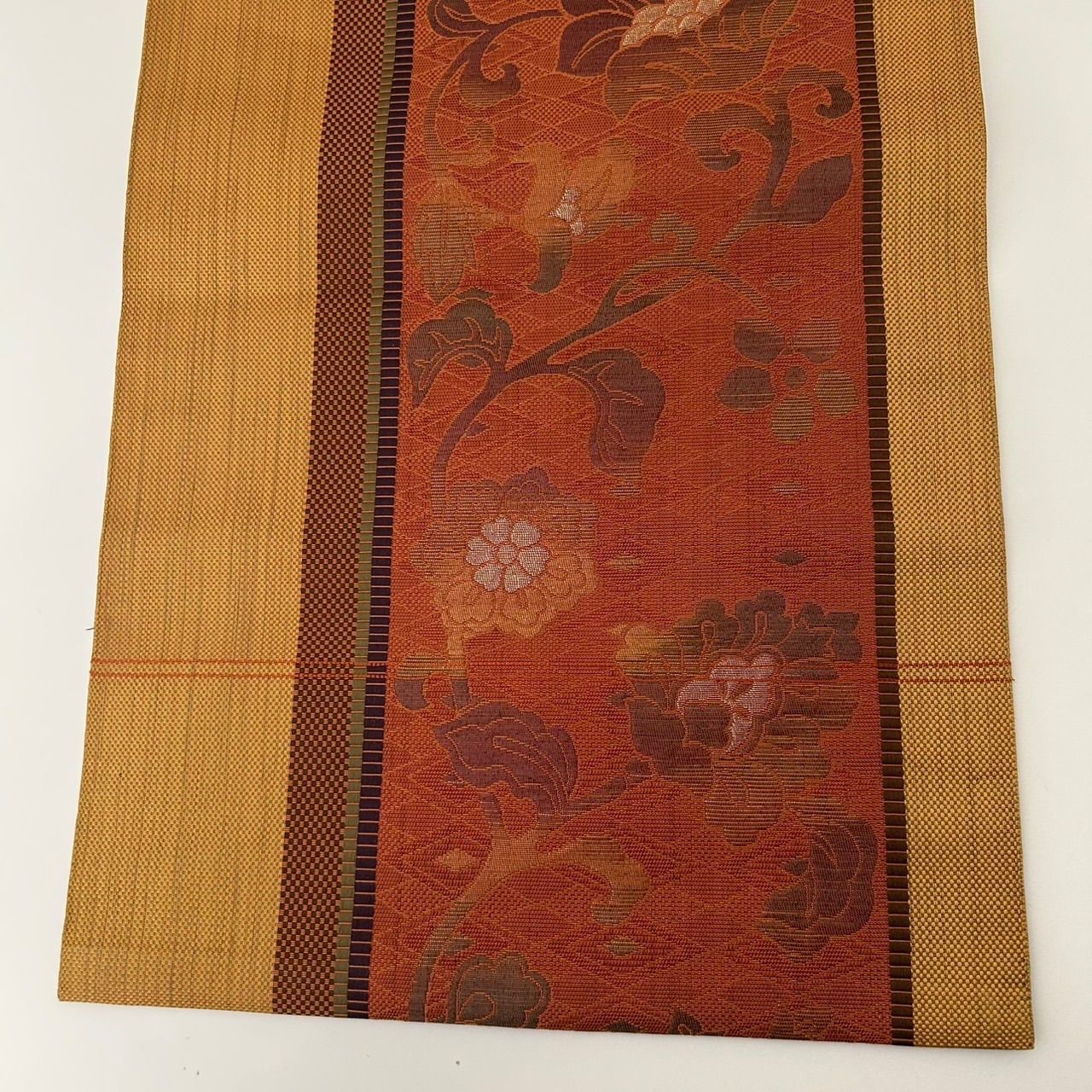 名古屋帯 本場筑前博多帯 花唐草 織り出し 八寸 正絹 着物 MA-1671