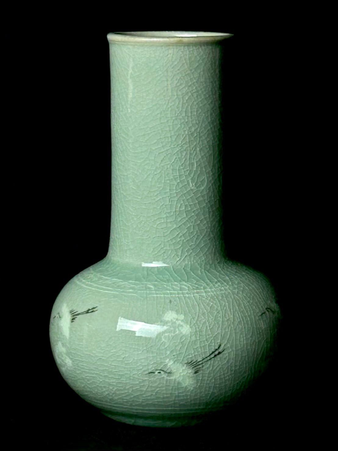 幽玄】韓国人間国宝 柳海剛 高麗 青磁象嵌雲鶴文 花瓶 - メルカリ