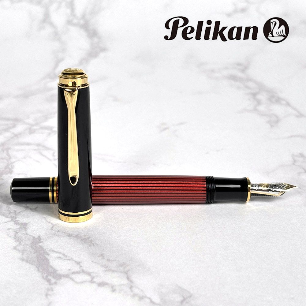 ペリカン 万年筆 吸入式 スーベレーン M600 レッド ストライプ EF 極細