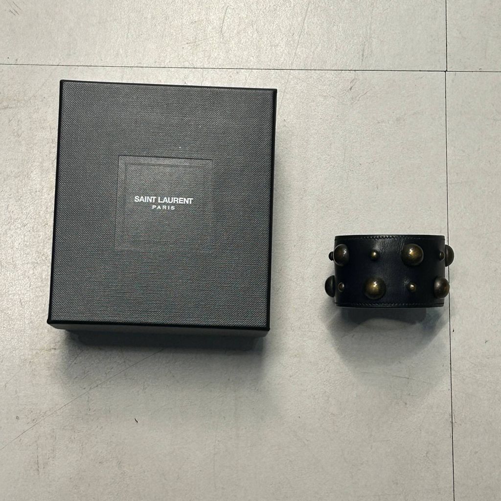 SAINT LAURENT PARIS サンローラン パリ 15 SS レザースタッズブレスレット バングル ブラック size 中目黒A 11