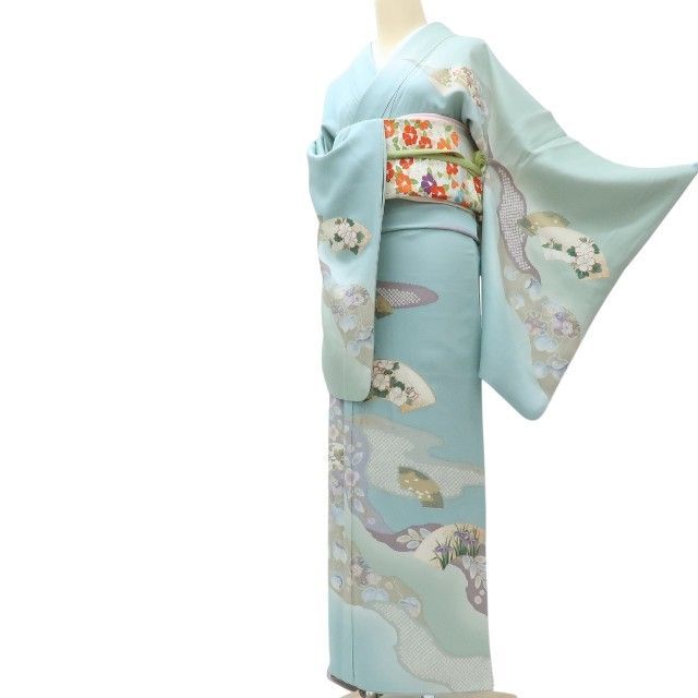 Y3846◇美品未着用 正絹 金駒刺繡 絞り 仕付け糸付 手縫い 訪問着 着物 百華❀Y4187◇未着用 金駒刺繡 仕付け糸付 手縫い仕立て 正絹 訪問着