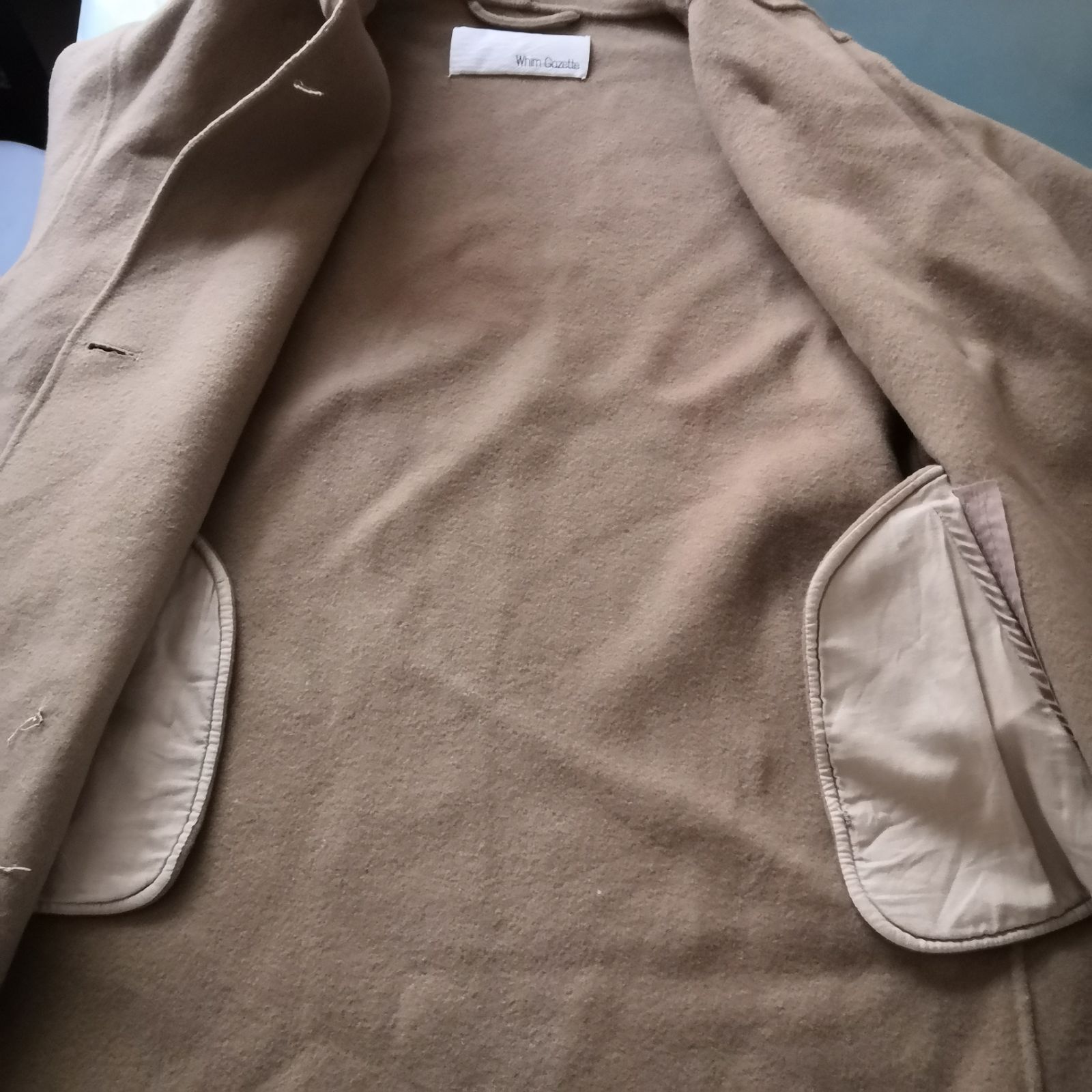 Whim Gazette ウィムガゼット フード付きウールコート キャメル - メルカリ