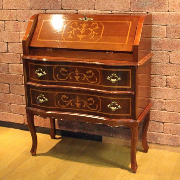 ライティングデスク 木製 象嵌 猫脚 机 チェスト イタリア製 ヨーロッパ ヴェローナアンティーク 023