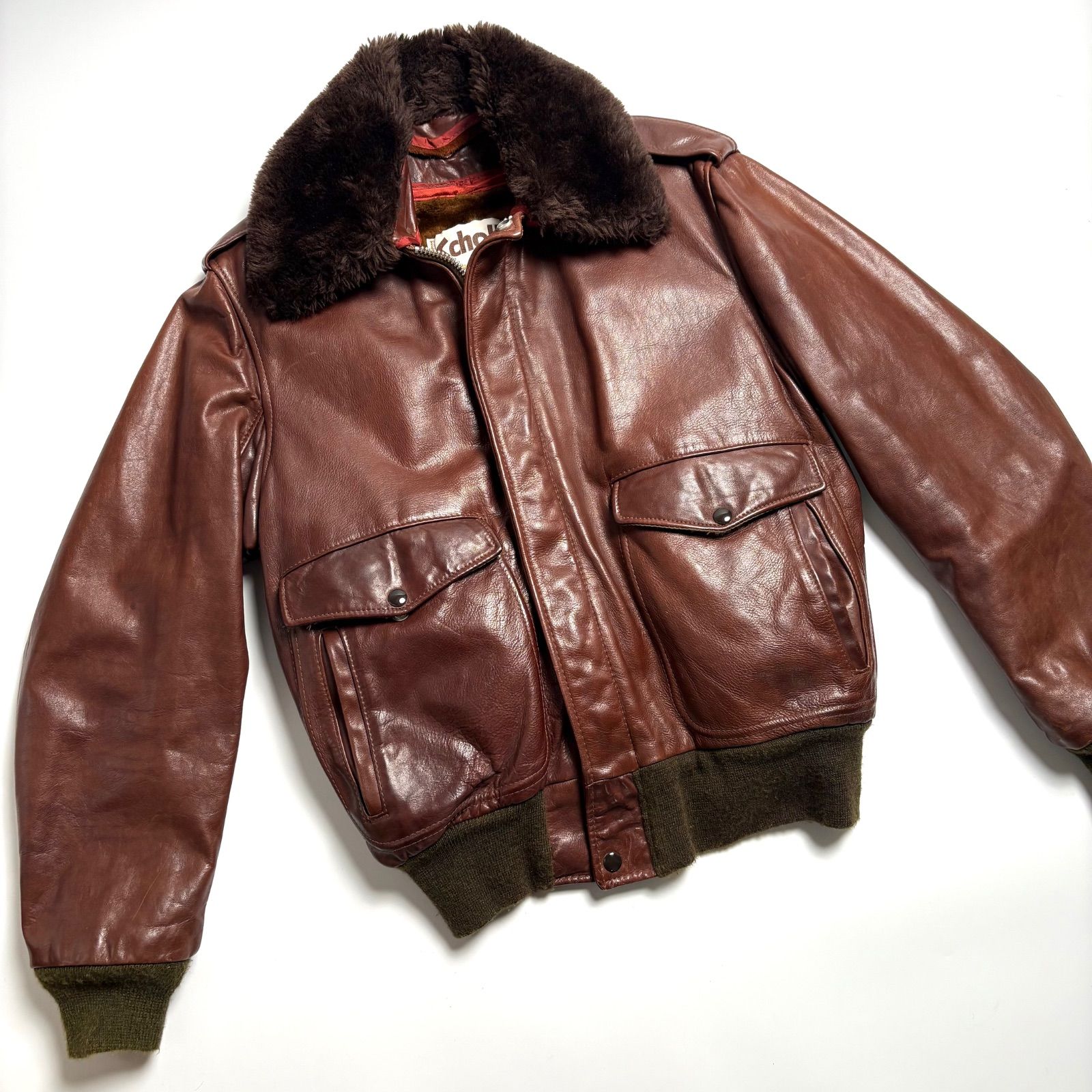 米国製】Schott レザージャケット 茶 40 フライトジャケット 184SM 本