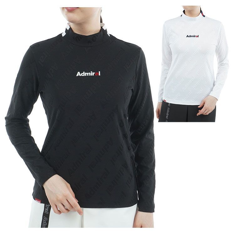 アドミラルゴルフ シャツ モックシャツ レディース 長袖 モックネック 吸水速乾 UVカット ゴルフウェア ブランド ロゴ 総柄 春 秋 冬 ADLA 559 Admiral golf