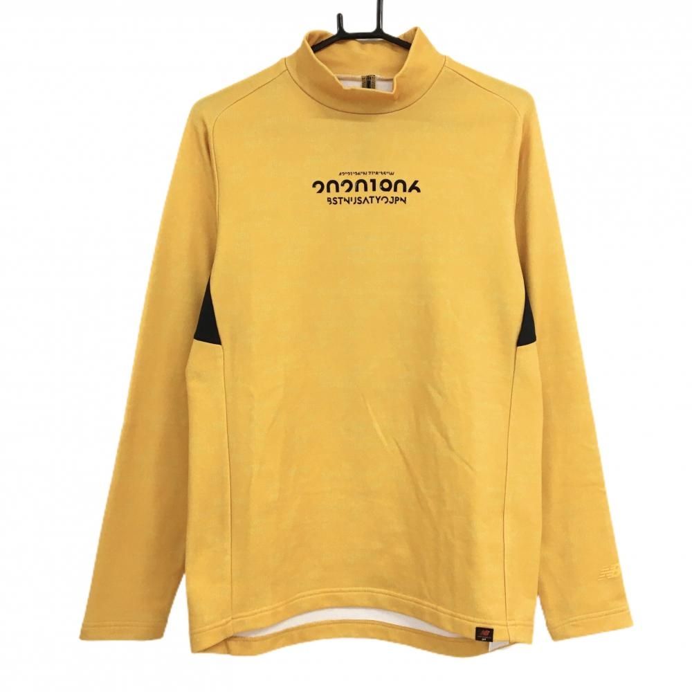 超 ニュー ンスゴルフ 長袖ハイネックシャツ イエロー×黒 総柄 裏起毛 メンズ L ゴルフウェア