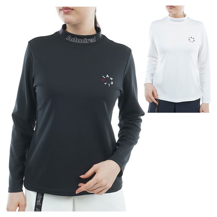 アドミラルゴルフ シャツ モックシャツ レディース 長袖 モックネック カラタッチ 吸水速乾 UVカット ゴルフウェア ブランド ロゴ 無地 春 秋 冬 ADLA 554 Admiral golf