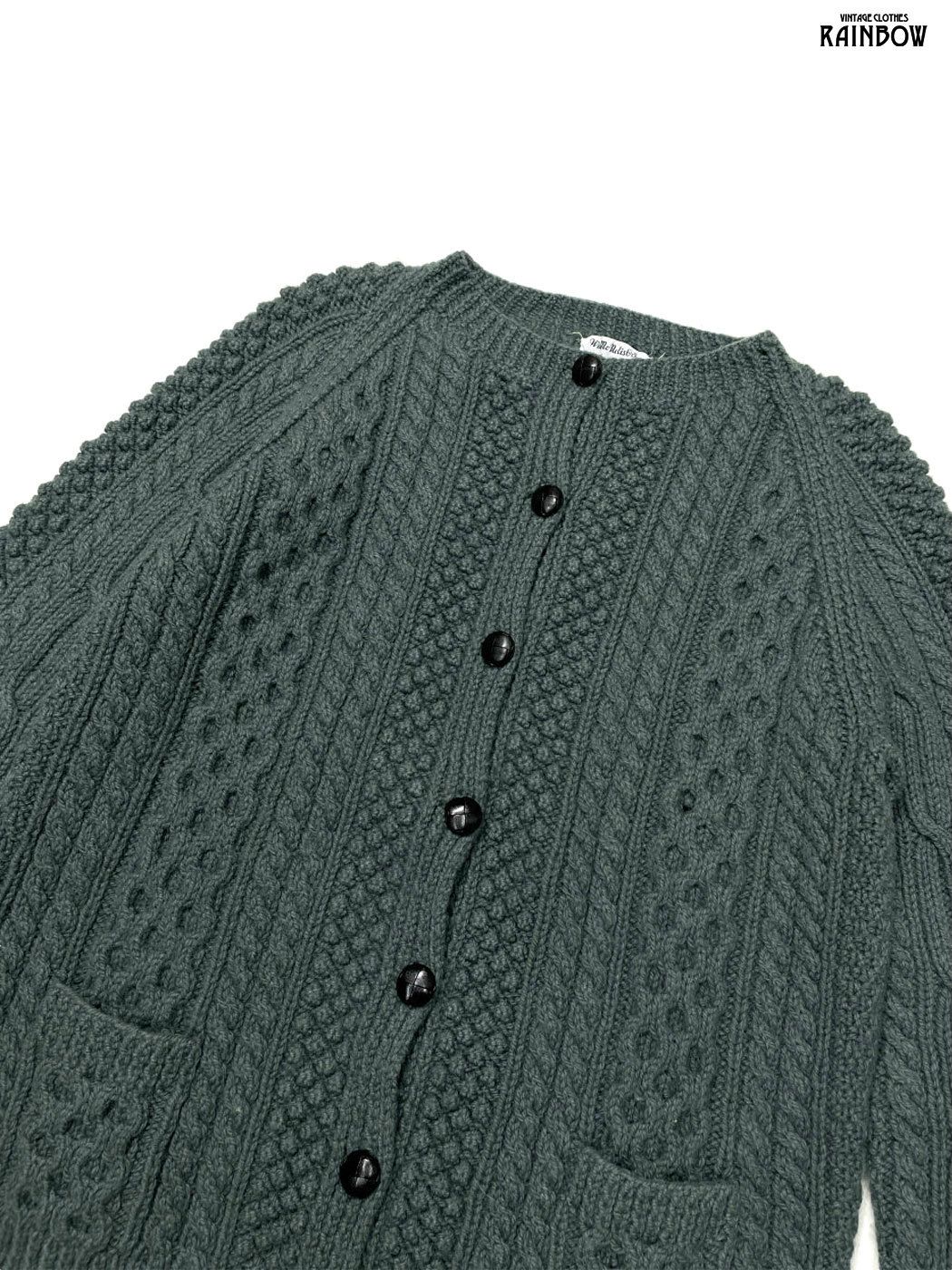 古着 購入 ケーブル編み 無地 ピュアウール 長袖 ニット カーディガン