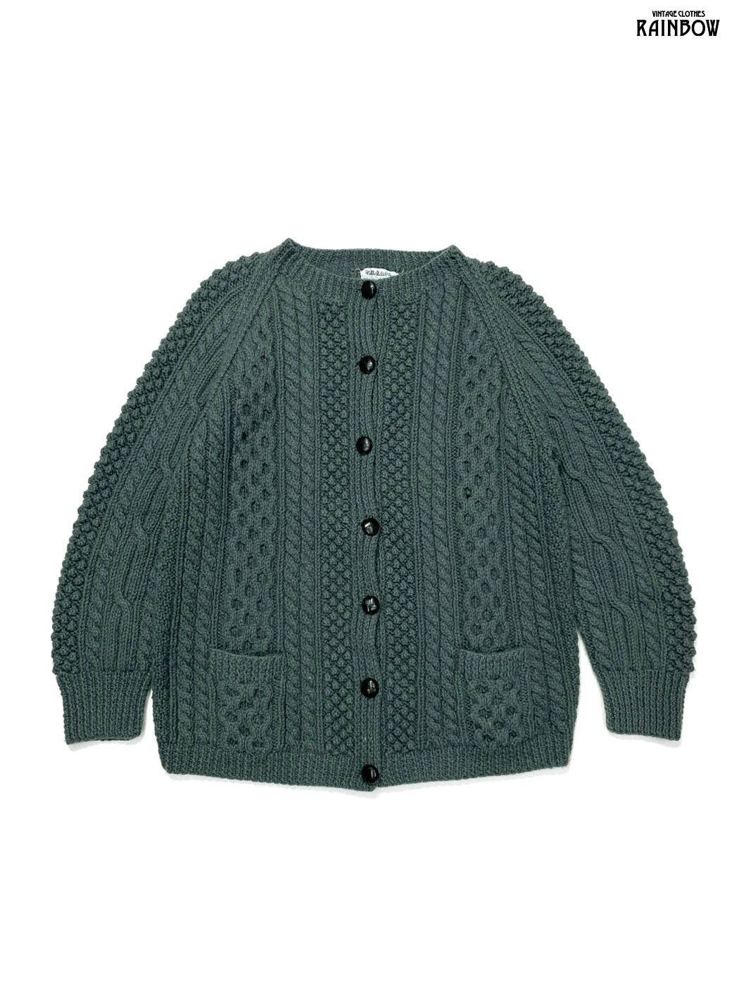 古着 購入 ケーブル編み 無地 ピュアウール 長袖 ニット カーディガン