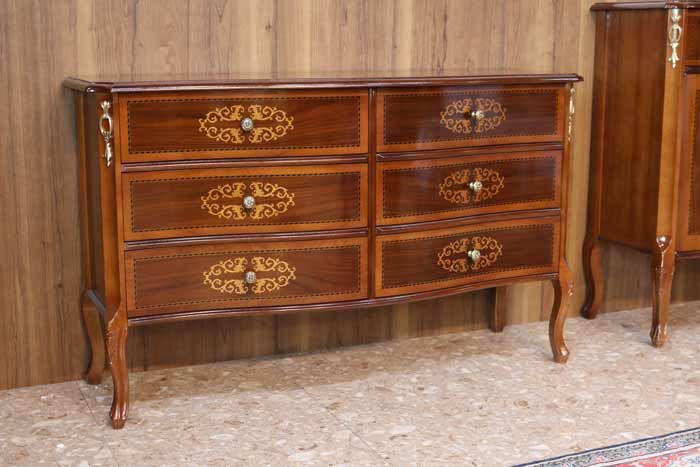 【良品✨送料無料】イタリア製 アンティーク家具 ロココ調 木製彫刻 チェスト チェスト 木製 6段 完成品 茶 113cm 象嵌 ロココ調 イタリア 家具 猫脚