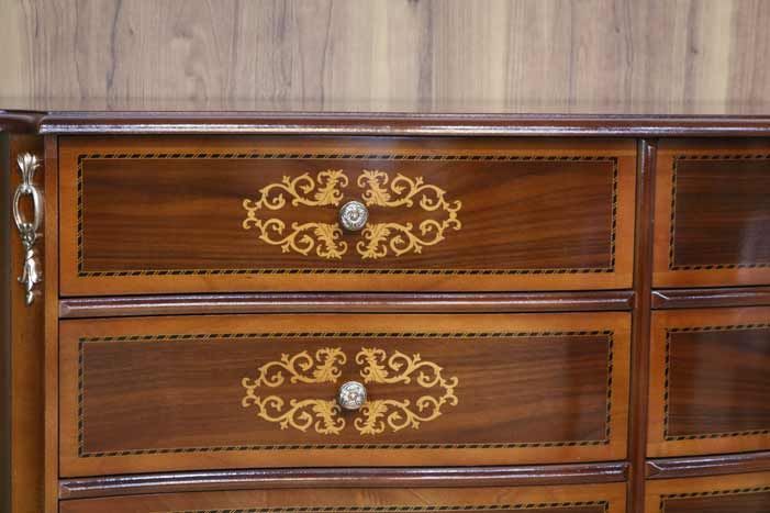 チェスト 木製 6段 完成品 茶 113cm 象嵌 ロココ調 イタリア 家具 猫脚