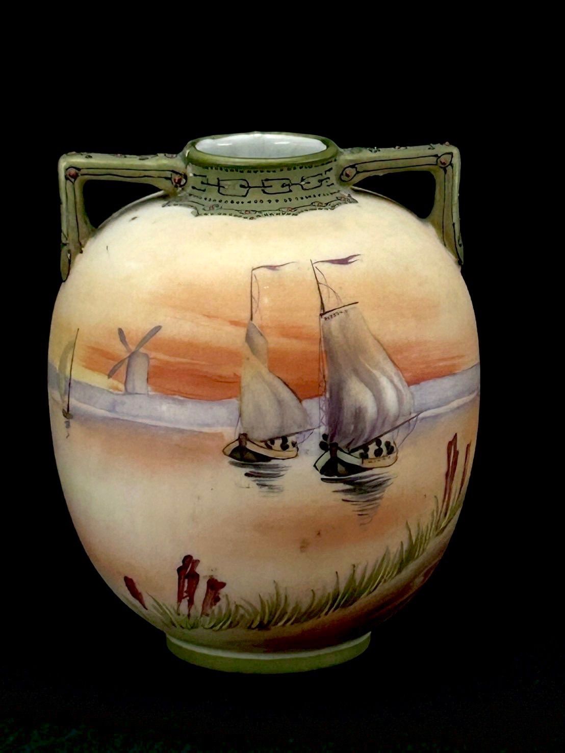 幽玄 Noritake ノリタケ 湖水の帆船 陶器 花瓶