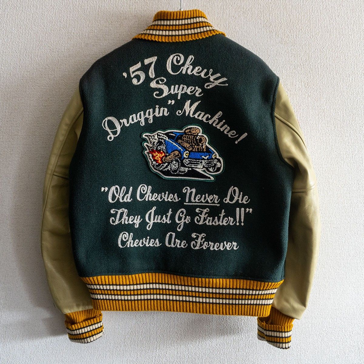 美品】WHITESVILLE【フルデコ レザースリーブ スタジャン】38