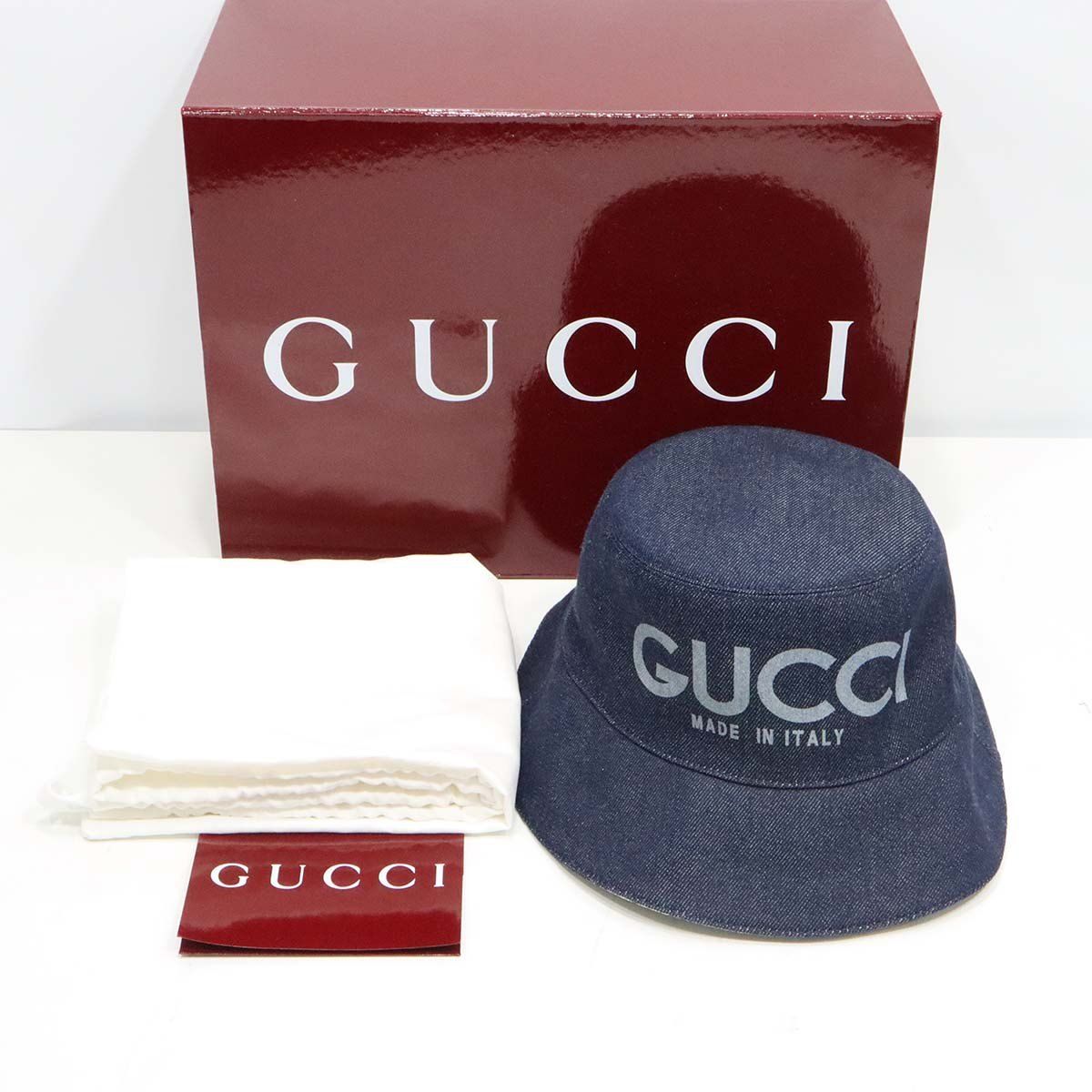 GUCCI グッチ レーザー デニム バケットハット 803042 3 HA 5 W サイズM ユニセックス 箱袋あり 25 k 995 1