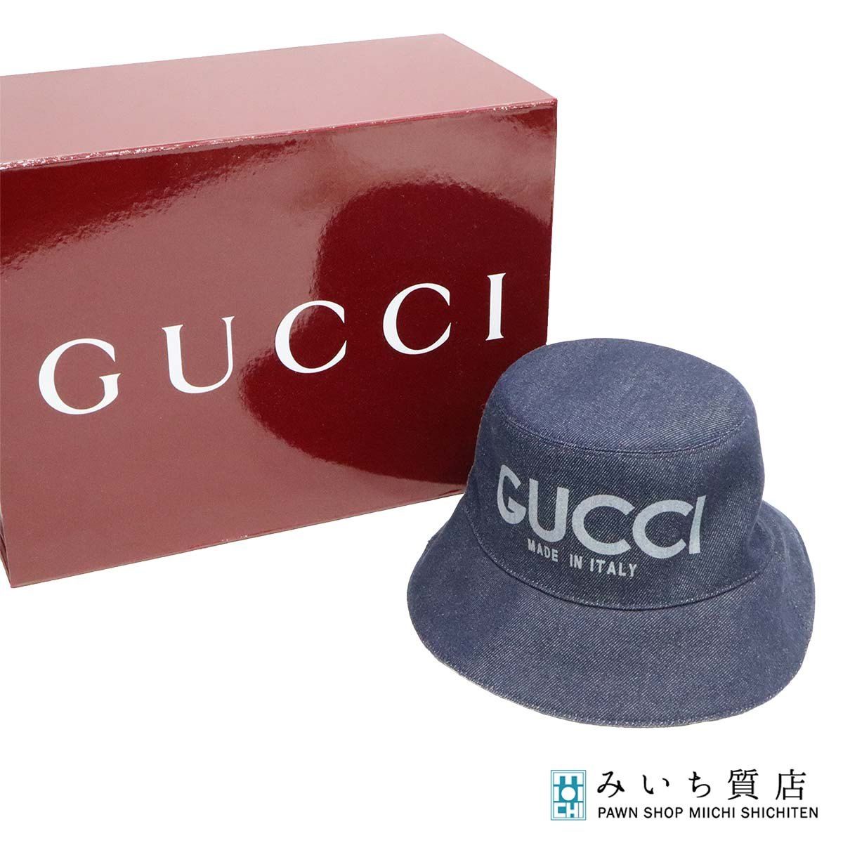 GUCCI グッチ レーザー デニム バケットハット 803042 3 HA 5 W サイズM ユニセックス 箱袋あり 25 k 995 1
