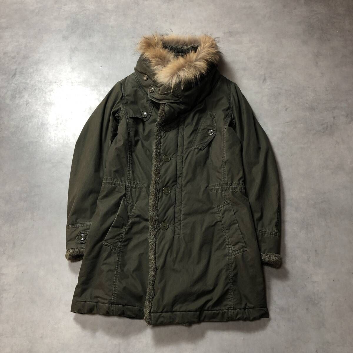 WQ910○Johnbull ：モッズコート ○Ⅿ○ カーキ系 ファー付き 