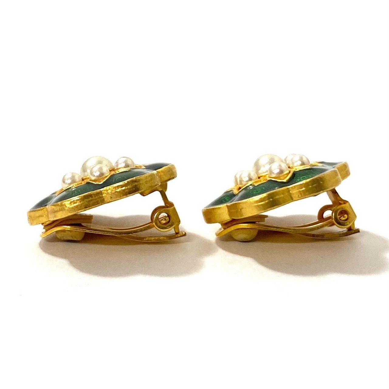 SJ【KENZO】フラワー/花 モチーフ イヤリング フェイクパール グリーン