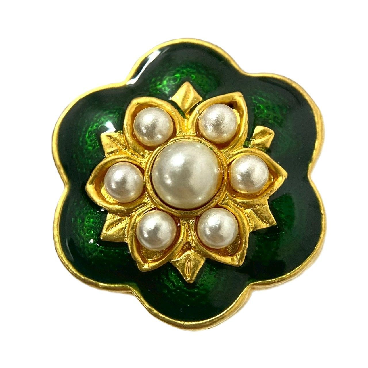 SJ【KENZO】フラワー/花 モチーフ イヤリング フェイクパール グリーン