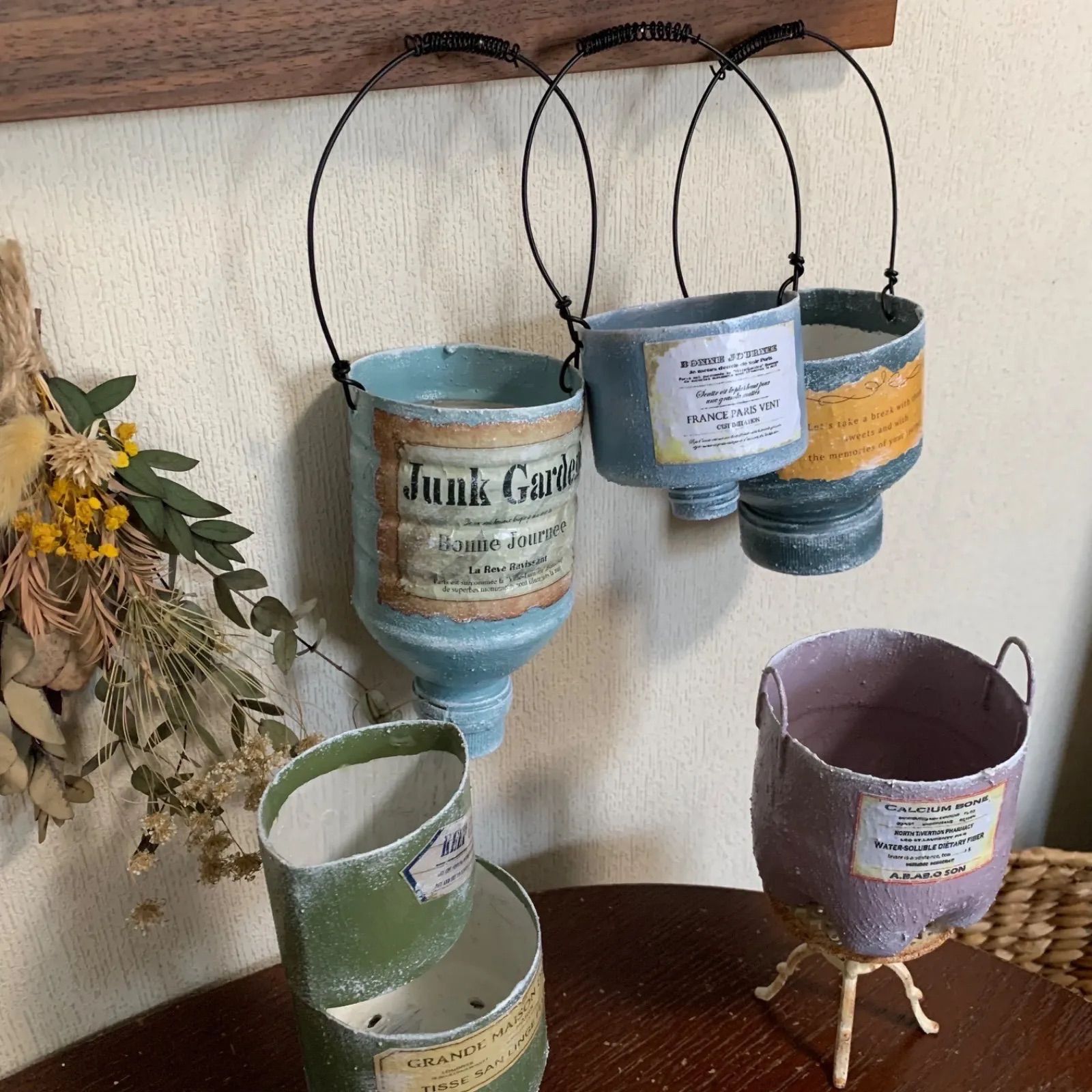 アソートシリーズ ② リメイク鉢 5点セット ハンドメイド ＊ 吊り下げ