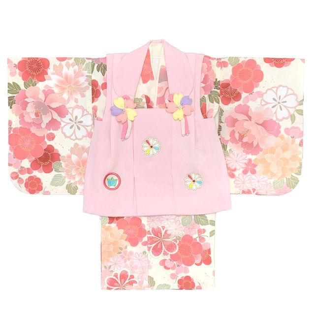 ベビー 初節句 着物 女の子 赤ちゃん用 被布コート 二部式着物 セット 合繊 ピンクｘクリーム 桜と牡丹 HFG 211